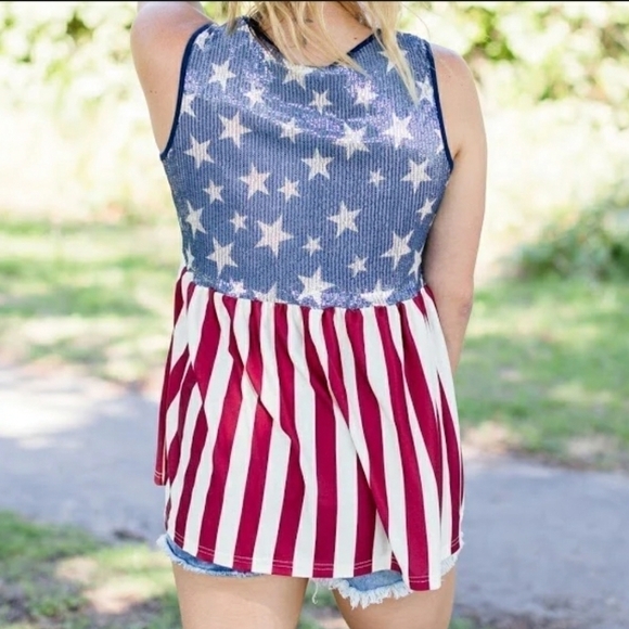 NWOT Crazy Train patriotic Sparkle Spangled bling sequin Tank top sz Small - Med - Picture 6 of 9